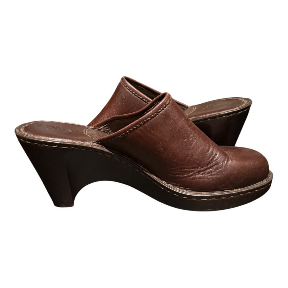 Born Brown Leather Mule Clogs Womens Size 8 EU 39 Slip On Comfort Heeled Shoes - Picture 9 of 10
